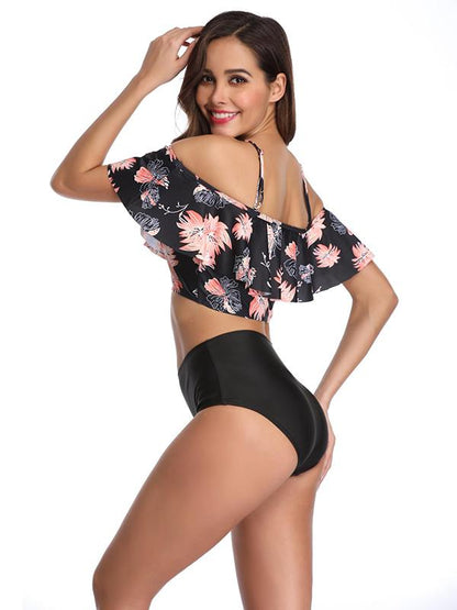 Sexy Falbala Printed Bikinis Swimwear