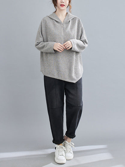 Urban Solid Color Knitting Batwing Sleeves Hoodies Top