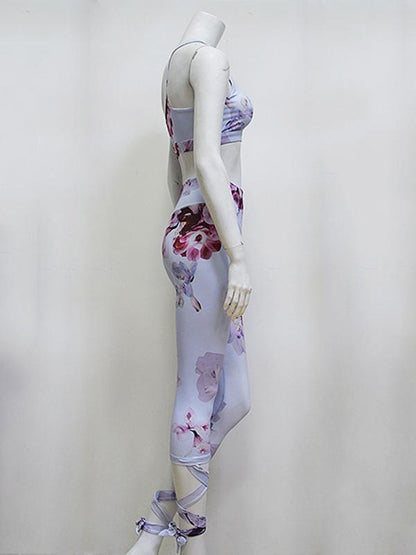 Bandage Floral Printed Sports Bra and Fitness Legging Suits
