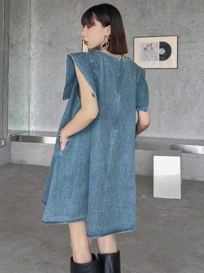 Stylish Denim Split-Joint Sleeveless Vest H-Line Mini Dress