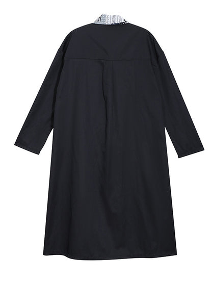 Original Printed Split-Joint Buttoned Lapel Collar Long Sleeves False Two Midi Dress