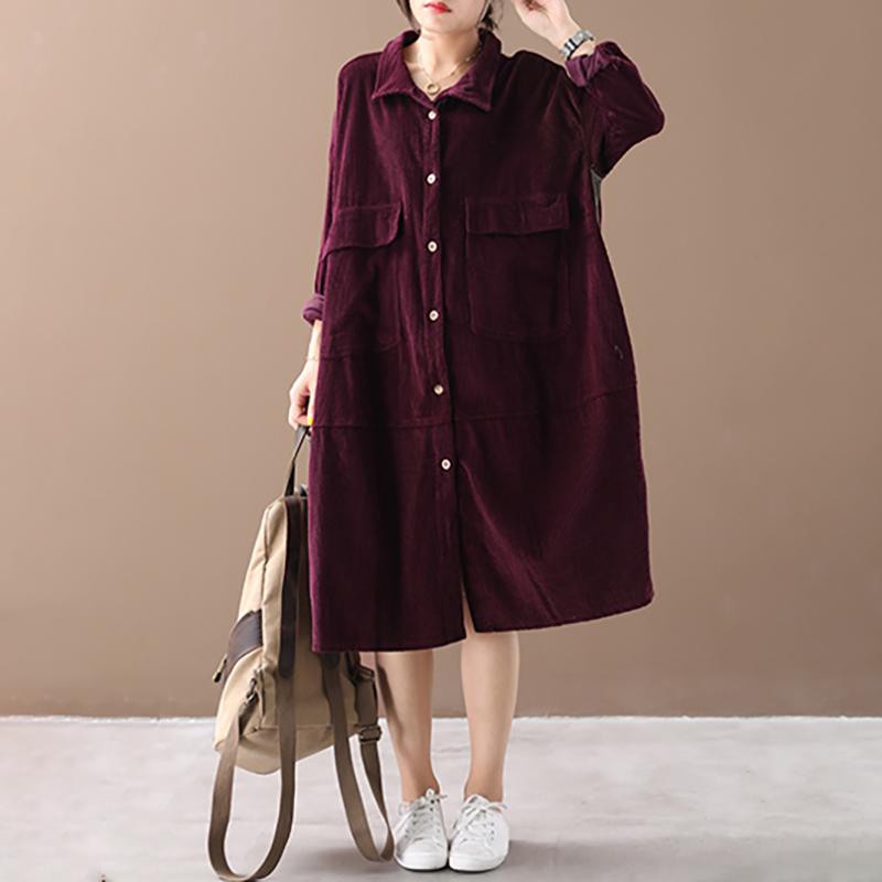 Buykud Pure Color Side Stripe Comfortable Loose Dress
