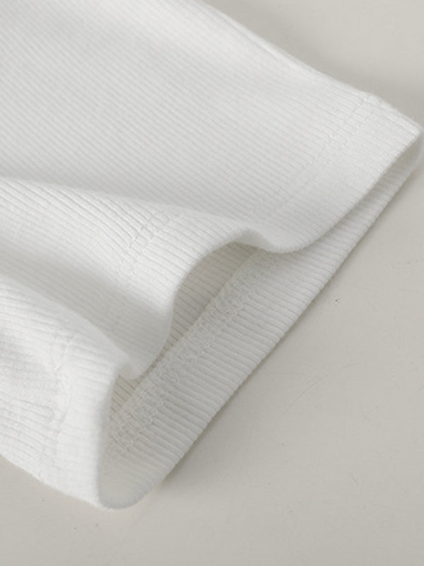 Original Casual Solid Color Pleated Skinny T-Shirt Top