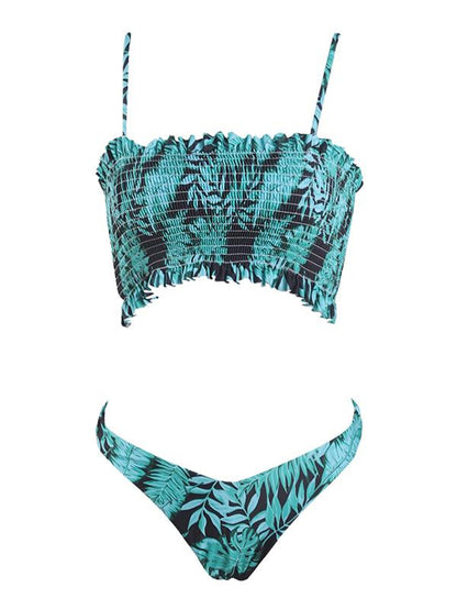 Smocked Printed Bikini Swimsuit