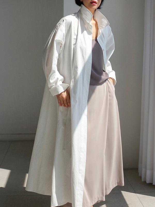 Urban White Lapel Long Shirt Dress