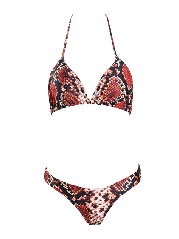 Snakeskini Lace Up Bikini Swimsuit