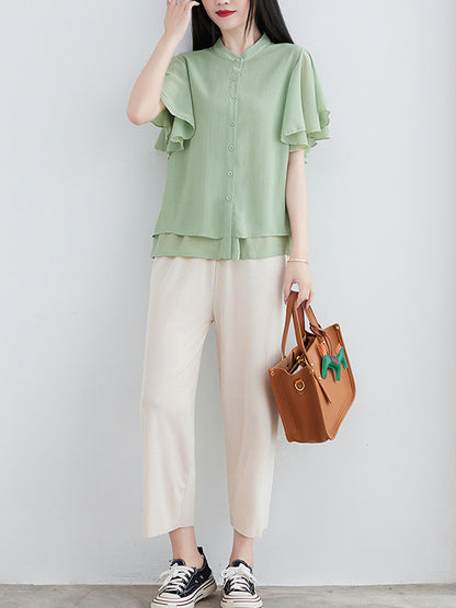 Original 14 Colors Falbala Lapel Blouse Tops