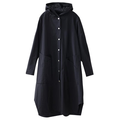 Buykud Loose Single-breasted Solid Color Hooded Windbreaker