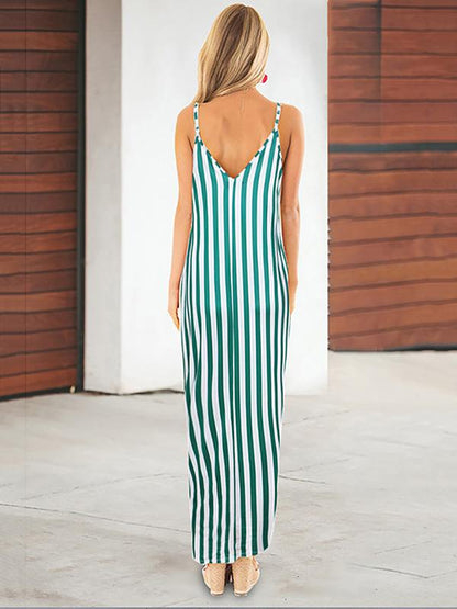 V-neck Sexy Striped Maxi Dress