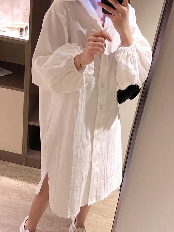 See-through Loose Solid Bloomers Shirt Mini Dresses