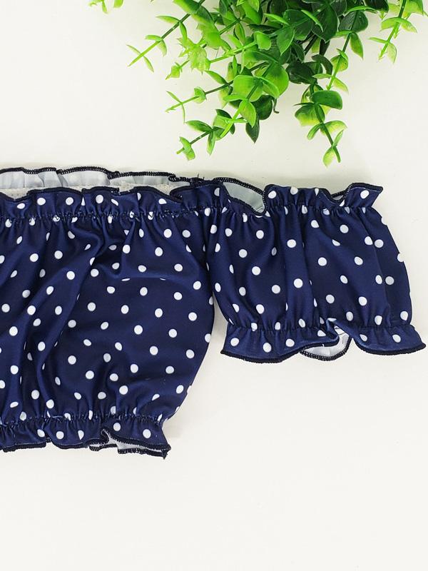 Polka-Dot Short Sleeves Bandage Split Bikini Swimsuit