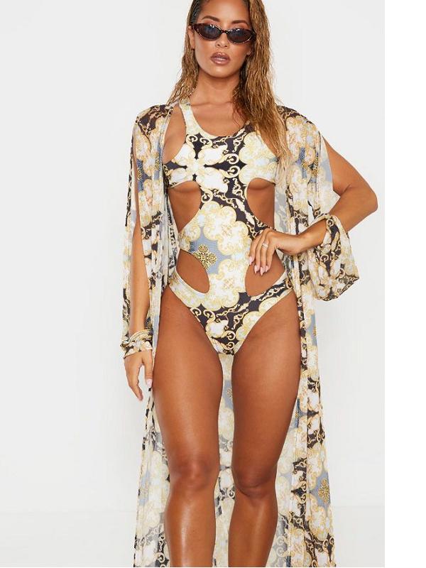 Sexy Hollowed Printing One-Piece Swimwear