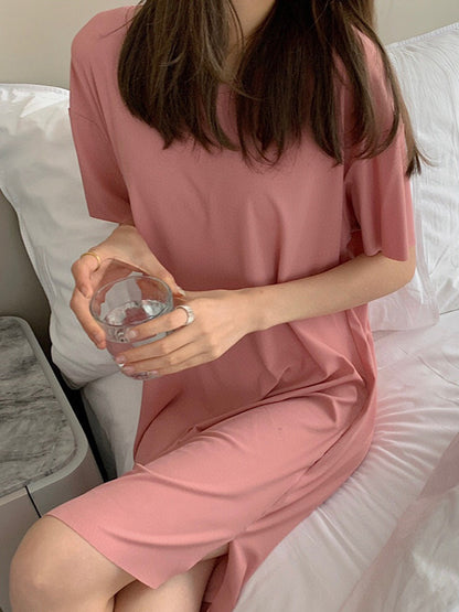 Casual Solid Color Short Sleeve Round-Neck Dress