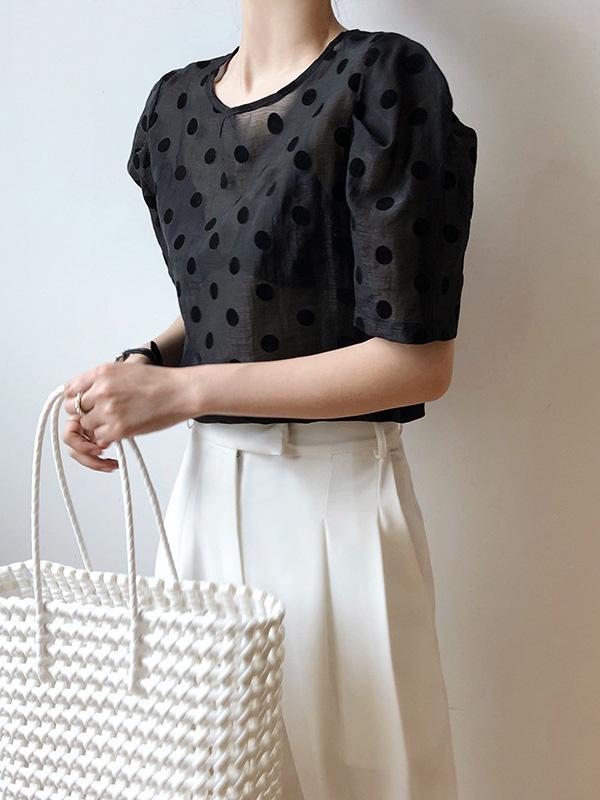 Original Polka-Dot Bishop Sleeve T-Shirts Tops