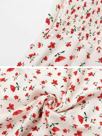 Printed Condole Belt Bandage Split-side V-neck Maxi Dress