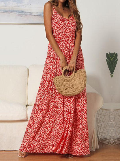 Printed Spaghetti-neck Maxi Dress