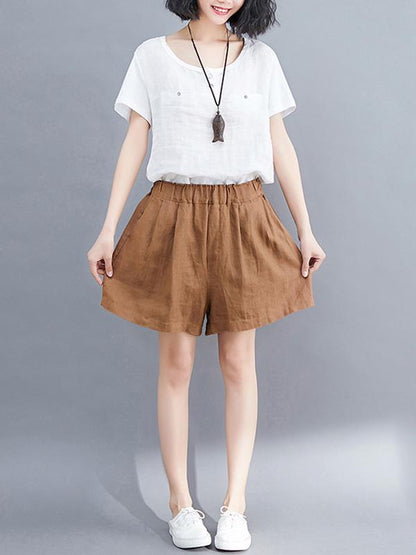 Casual A-line Linen Shorts