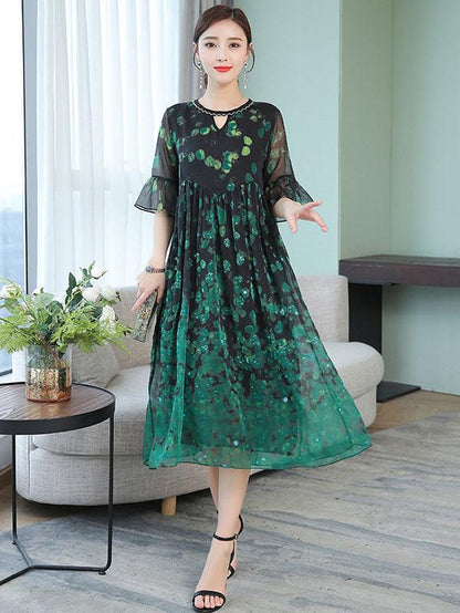 Loose Oversize Printed Polka-Dot Dress