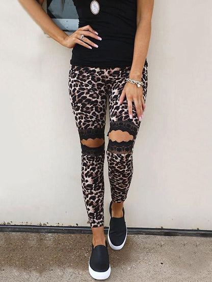 Fashion Leopard Lace Wrap Hole Pants