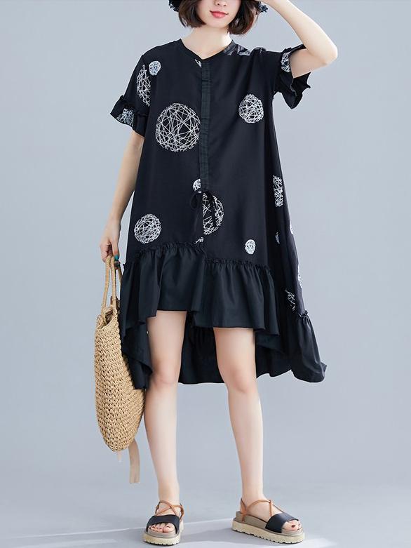 2019 Spring New Loose Falbala Split-joint Dress