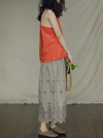 Vintage Linen Hollow Wide Leg Pants