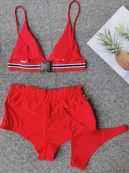 Three-Piece Triangle Ruched Bikini Swimsuit