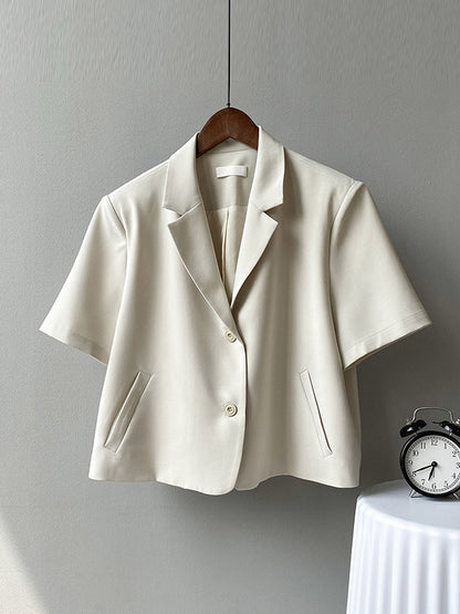 Urban Solid Color Notched Collar Short Sleeves Blazer