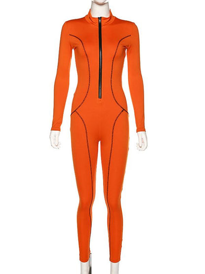 Solid High Waist Zipper Breathable Yoga&Gym Jumpsuits