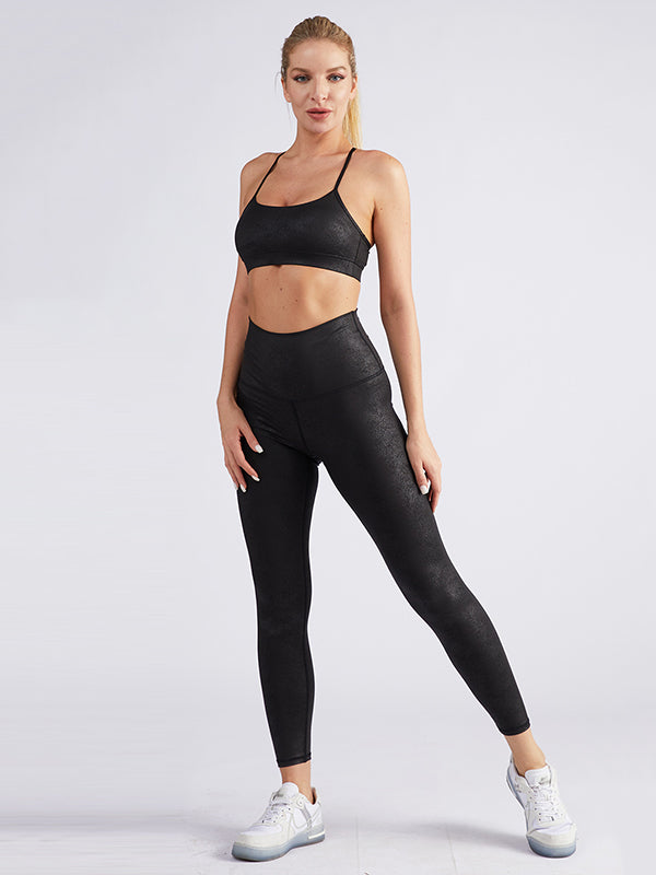 Spaghetti-Neck Snake Skin Coating Bra&Leggings Suits