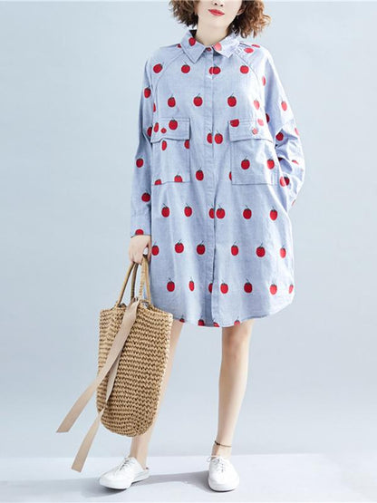Loose Oversize Printed Lapel Blouse Dress