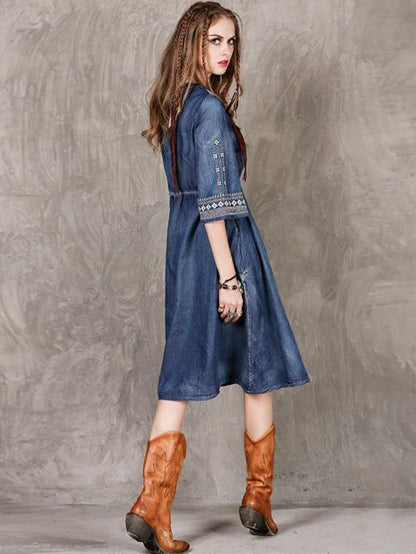 Vintage Oversize Embroidery Denim Dress