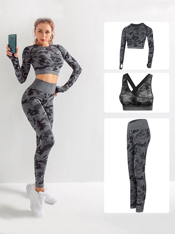 Three-Piece Set Camouflage Yoga Suits