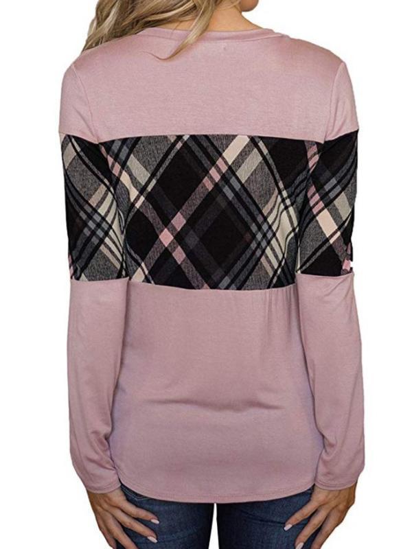 Round-Neck Color Collision Split-Joint Blouse