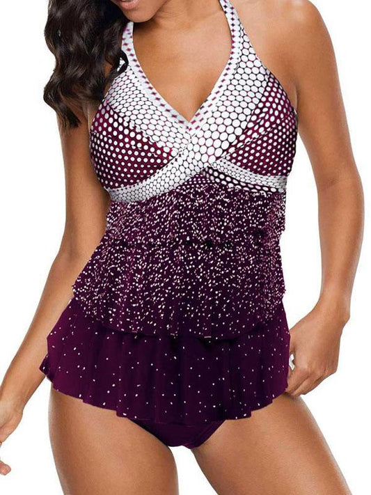 Polka-dot Wrap Tankini Swimsuit