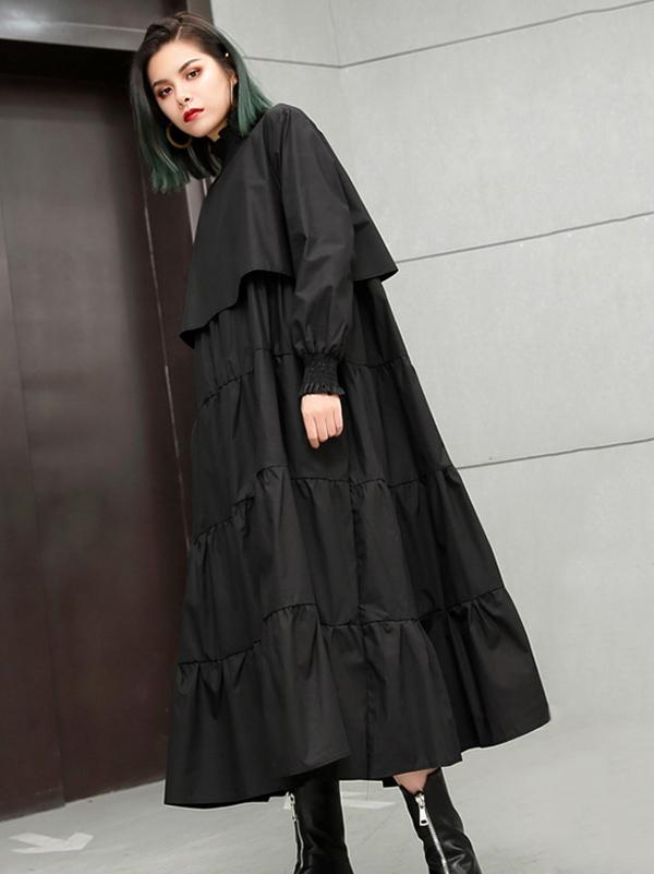 Plus Size Solid Fashion Tiered Midi Dresses