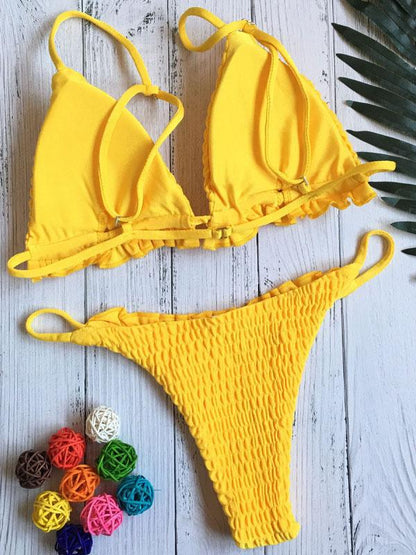 Smocked Triangle Top With Panty Bikini Set