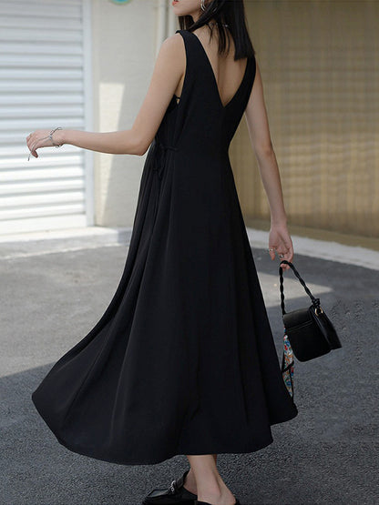 Urban Casual Brown&Black Sleeveless Midi Dress