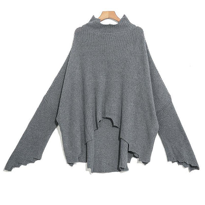 Buykud Turtleneck Personality Irregular Hem Loose Sweater