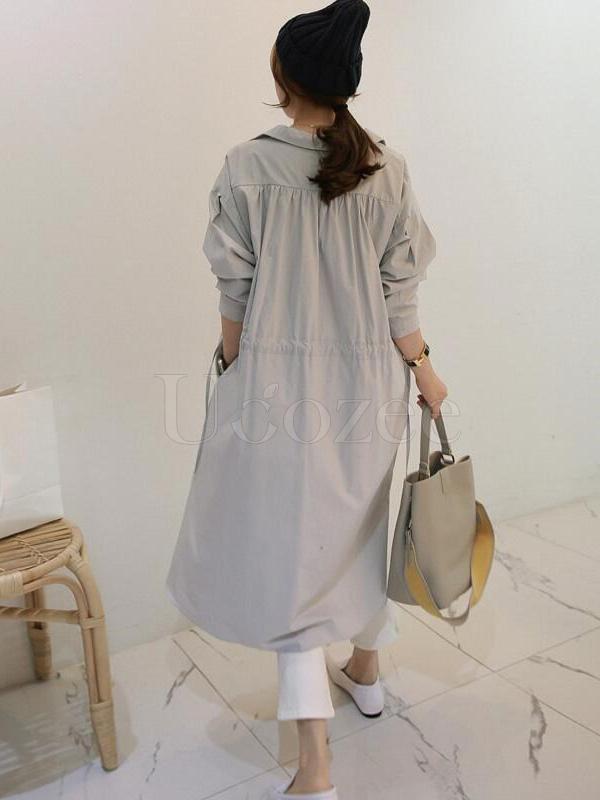 Casual Pocket Lace-up Long Shirt