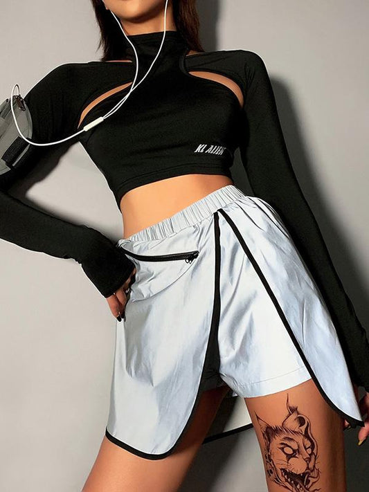 Fashion Zipper Refelcted High Waist Pantskirt