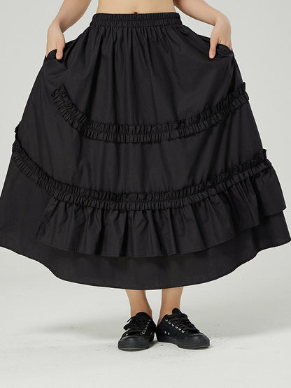 Casual Ruffled Loose Solid Color Skirts