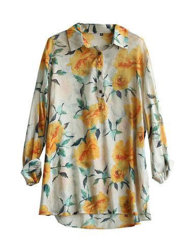 Artistic Retro Floral Lapel Shirt Blouse Tops