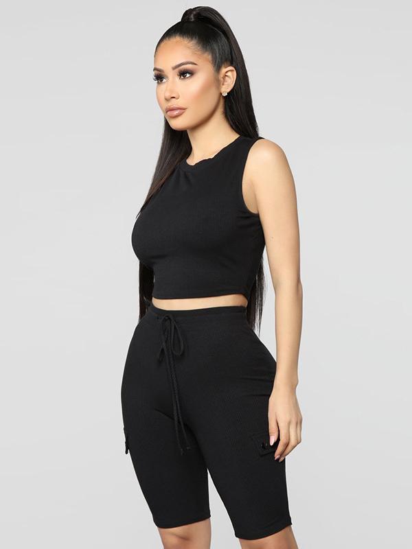 Solid Tanks &Short Leggings Yoga Suits