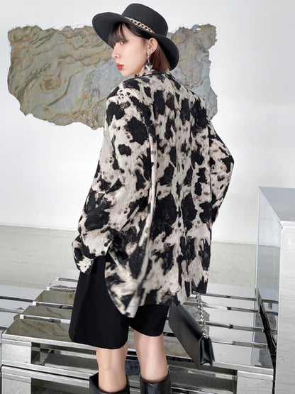 Stylish Original Printed Buttoned Split-Joint With Pocket Notched Collar Long Sleeves Blazer Outwear