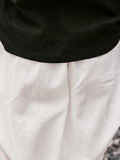 Casual Loose Ramie Cotton Solid Color Elasticity Waist Wide Legs Harem Pants