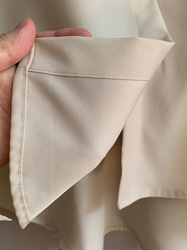 Simple Solid Color Buttoned Lapel Long Sleeves Blouse Tops