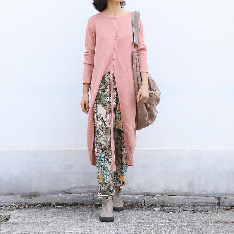 Buykud Solid Color Lacing Long Knitted Shirt