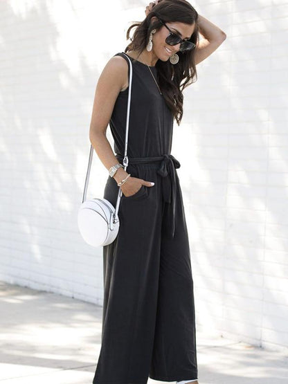 Casual High Waist Sleeveless Jumpsuits Bottom