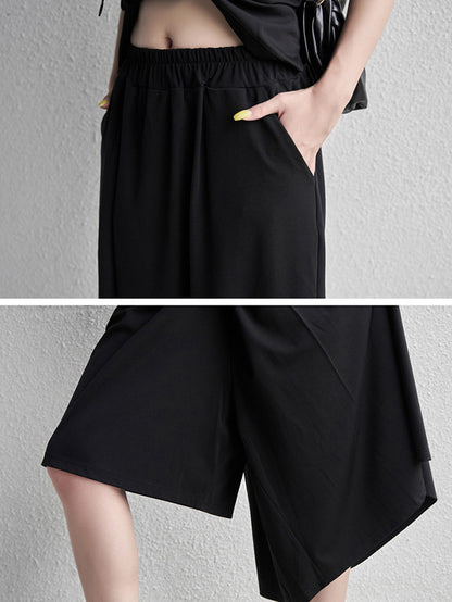 Cool Girl Black Asymmetric Elastics Wide Leg Pants