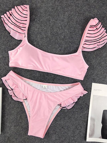 Sexy Ruffled Plain Bikini Set